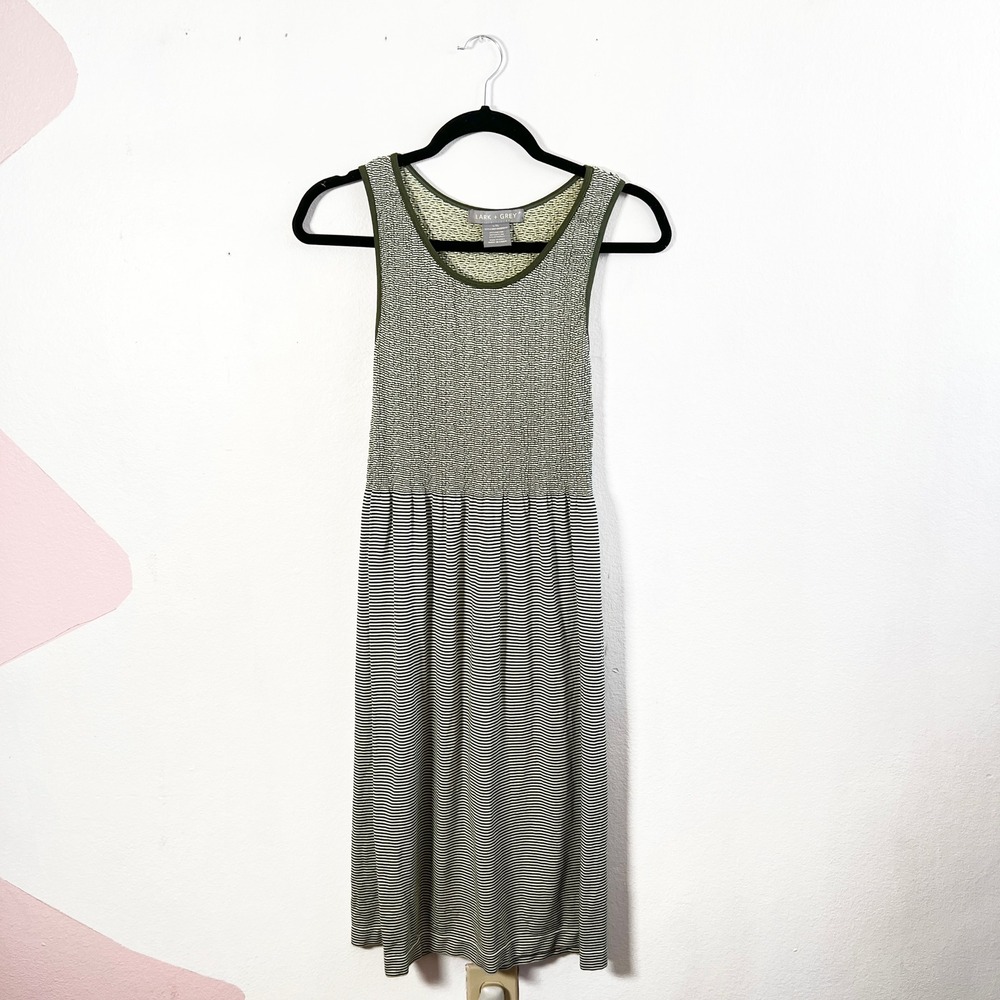 Lark + Grey Striped Midi Dress Womens Sz L/XL Green Fitted Bodice Casualβ
